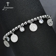 Letdiffery Religieuze CZ Steen Benedictus Hanger Armband Rvs Verstelbare Kralen Streng Armband Voor Vrouwen Gift