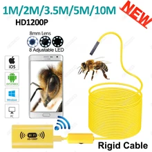 HD 1200P Wireless WiFi Endoscope Mini Camera Waterproof Semi Rigid Inspection Camera 8mm Lens 8LED Borescope
