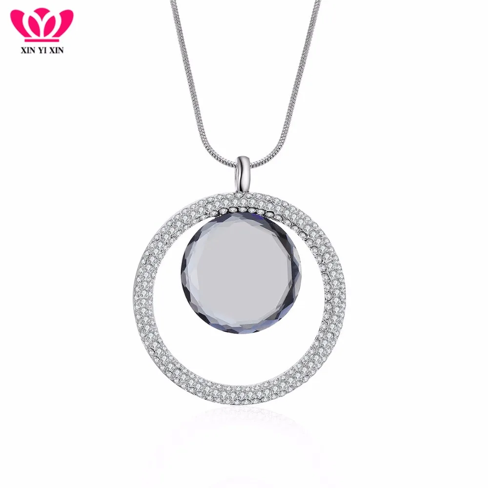 Big Round Glass Full Crystal Circles Pendant Necklace Women Long Chain Color Sweater Collier Fashion Jewelry 2020 New | Украшения и