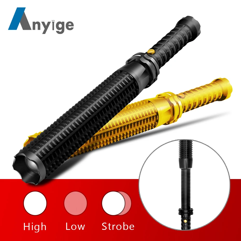 

ANYIGE Powerful Zoomable Q5 LED Spiked Mace Baseball Bat Long Flashlight Use 18650 battery Security Self-defense Torch XPE Lamp