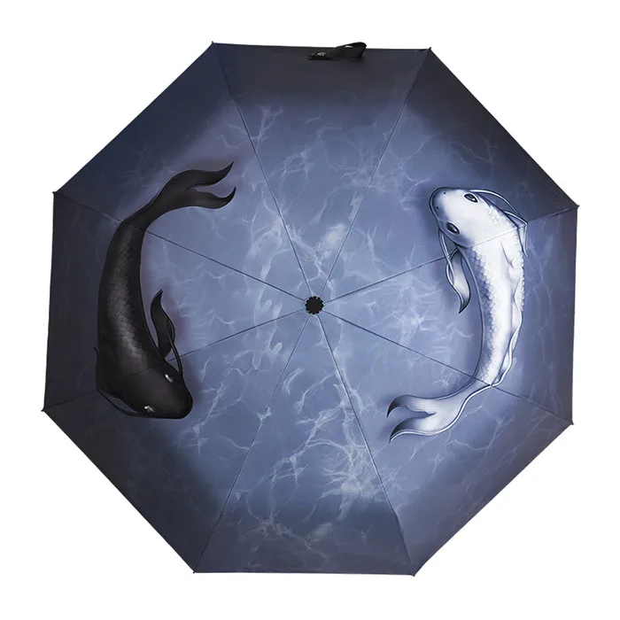 Зонт с одной рукой для женщин и мужчин Компактный Полностью Автоматический большой зонтик Winfproof Strong Paraguas, Fortune Fish