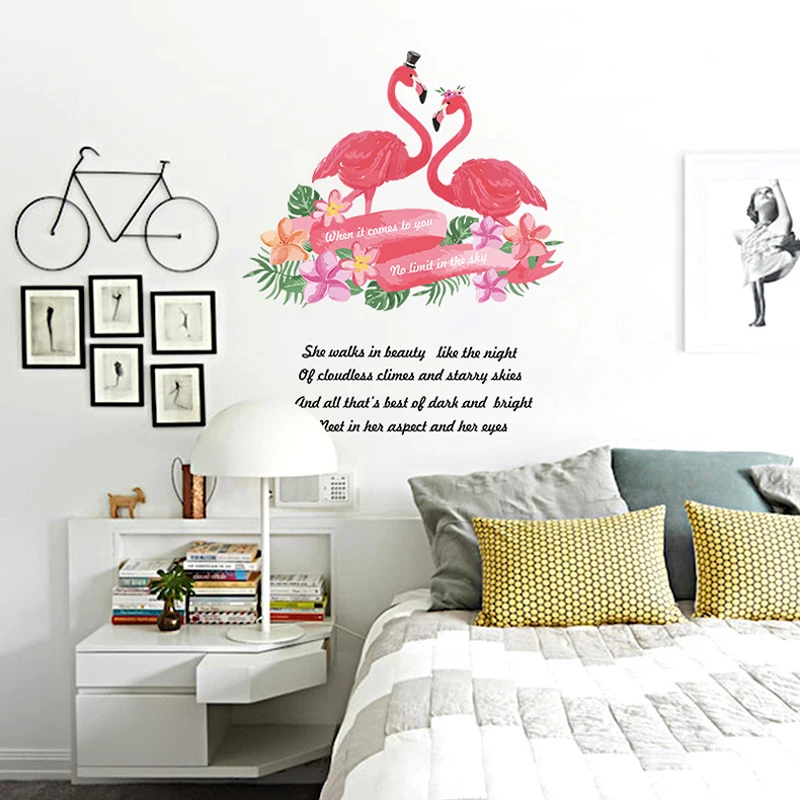 Nordic Pink Flamingo Wall Sticker Modern Living Room Bedroom Decor