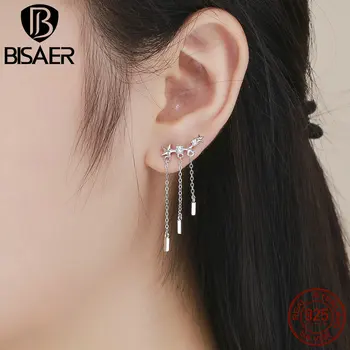 

BISAE 925 Sterling Silver Star to Star Stud Earrings for Women Simple Tassel Long Fashion Earrings Jewelry Brincos ECE399
