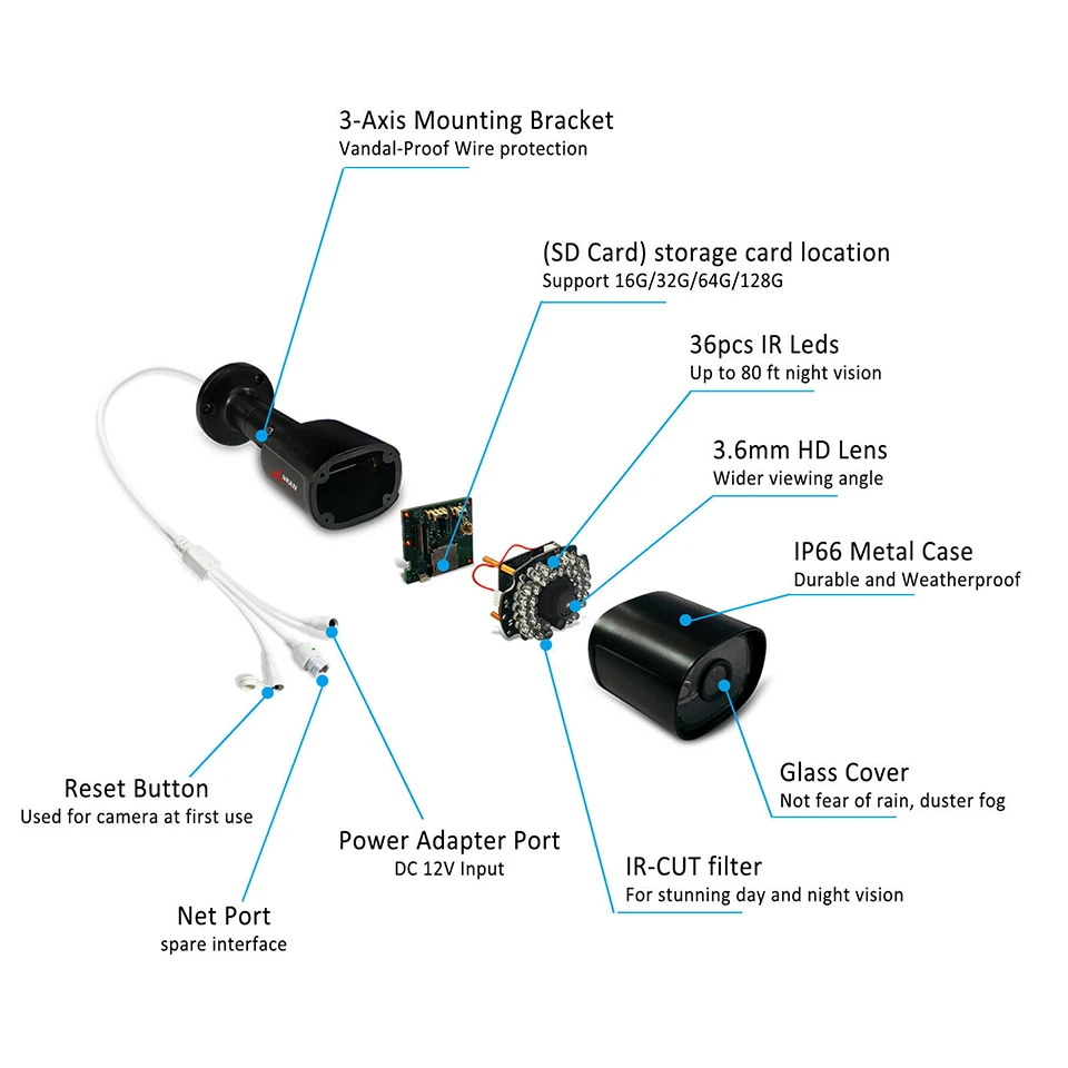 ANRAN 1080P IP камера Wifi наружная Водонепроницаемая 2.0MP камера безопасности Встроенный слот для sd-карты беспроводная камера наблюдения аудио