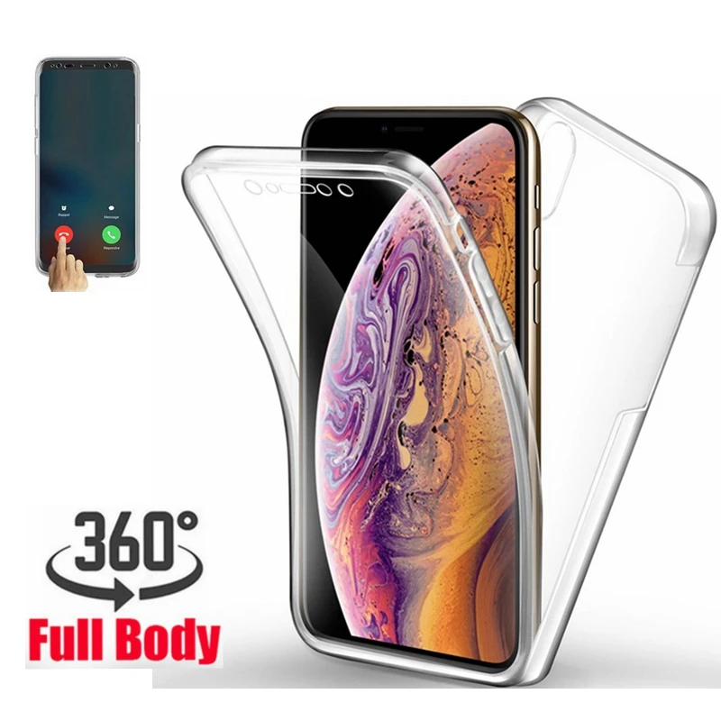 Double Silicone Case For iphone 5 5S 6 7 8 plus 360 Protective Case tpu case for iphone X XR XS MAX Back cover front cover
