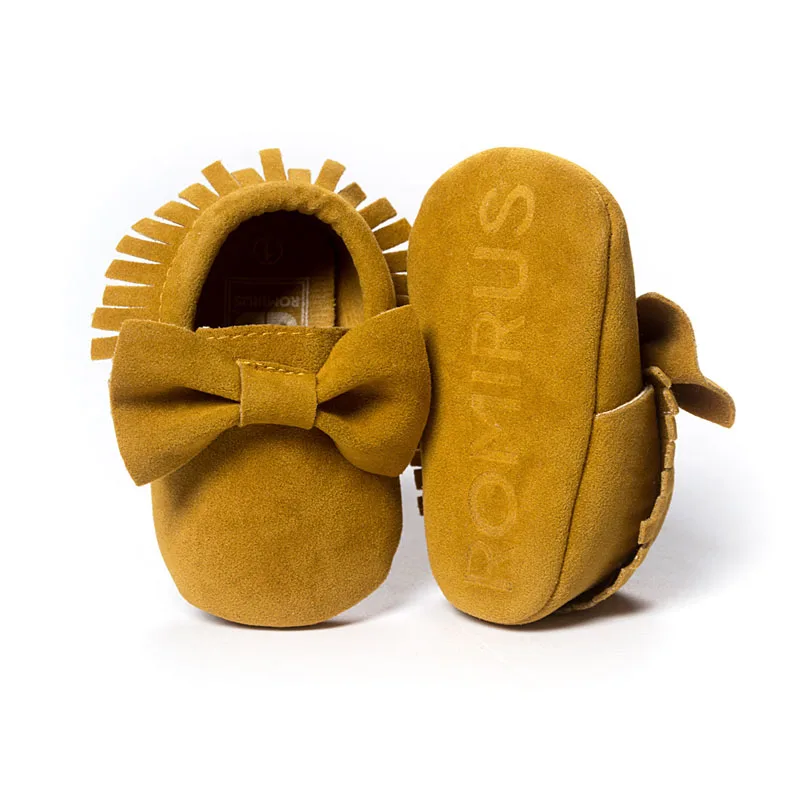 Для новорожденных Мягкие Мокасины для мальчиков и девочек бахрома на мягкой подошве нескользящая обувь