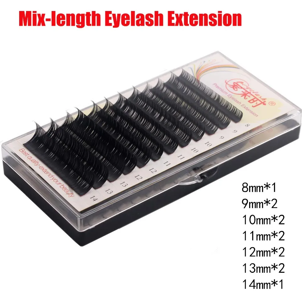 12rows/tray Eyelash Extension length 8 14mm mixed in one tray natural