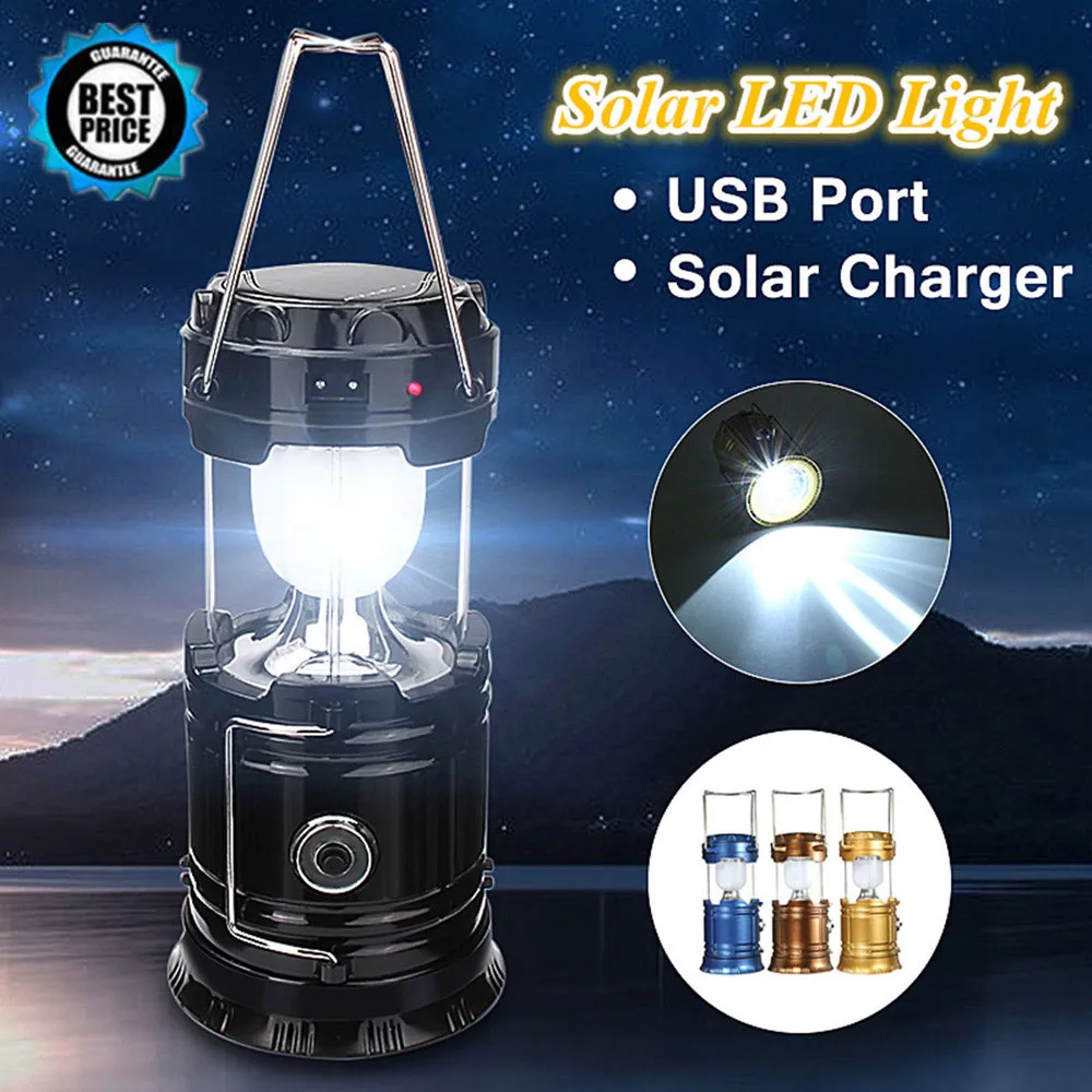 

Jessica's Store LED Portable USB Solar Camping Hiking Portable Solar Lantern AC Rechargeable LED Tent Lamp Black Safety Survival