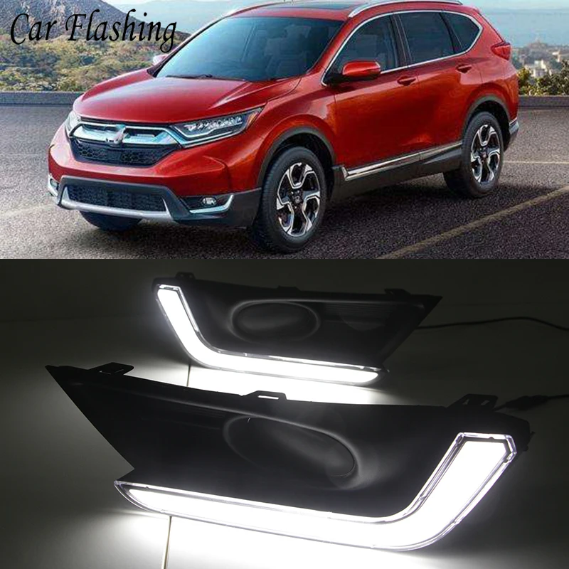 

Car Flashing 1 Pair DRL For Honda CR-V CRV 2017 2018 LED Car DRL daytime running light Bumper Front Fog lamp Turn Signal yellow