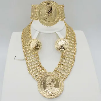 

Dubai Gold Jewelry Sets Nigerian Wedding African Beads Crystal Bridal Jewellery Set Rhinestone Ethiopian Jewelry parure