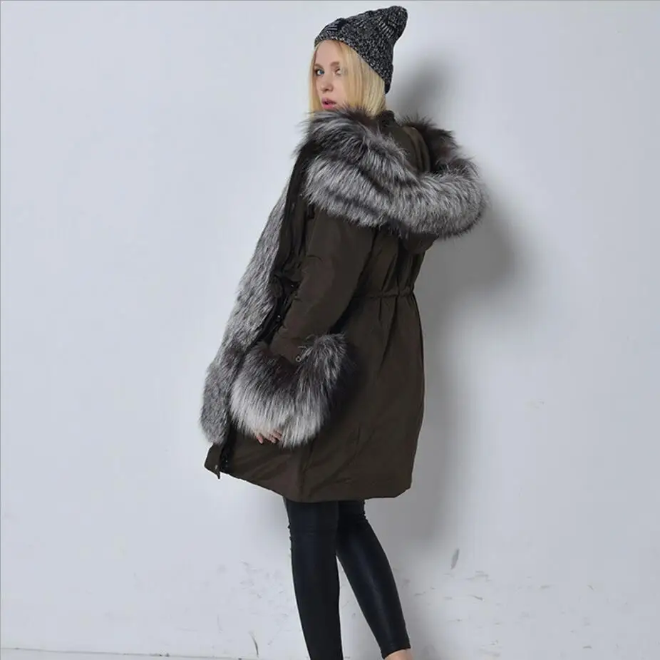 Pour Col D'hiver Veste Manteau Neige De Fourrure Blanc Moyen Canard Argent Femmes Survêtement Long Nouveau Noir 2019 Luxueux Duvet Renard Parkas PSFXxqTFd