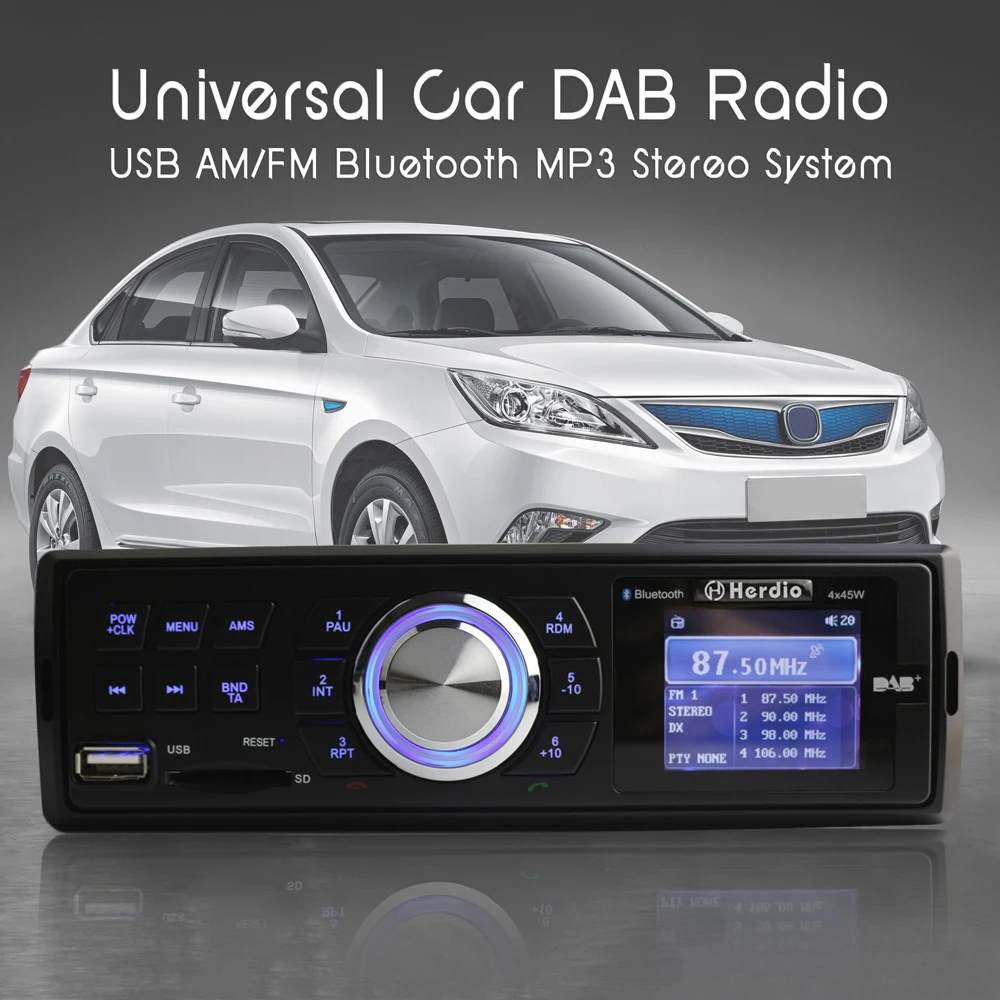 Автомобильный DAB+ аудио радио AM/FM/RDS/Bluetooth/MP3/4X45 W 2,5 'TFT дисплей Авто цифровой приемник встроенный микрофон Hands-free звуковая система