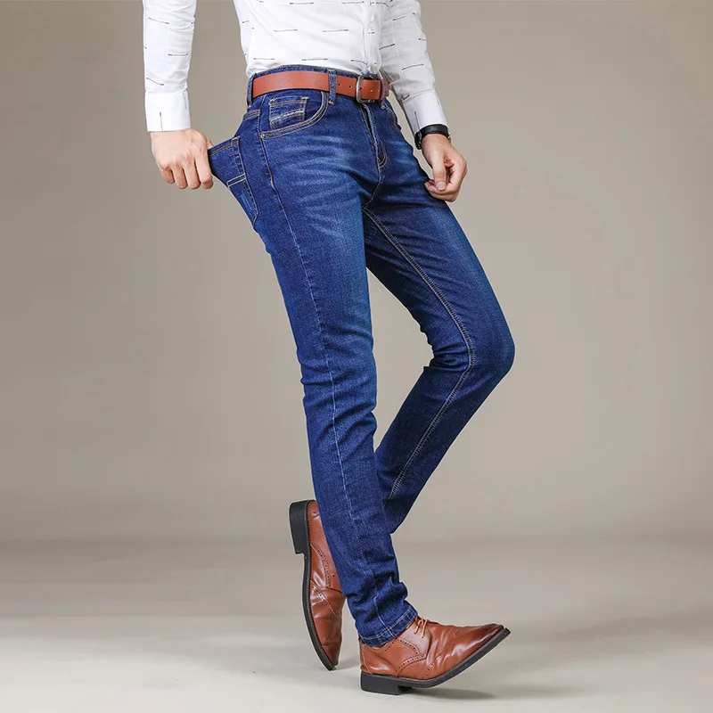 HIRIFULL бренд Для мужчин; обтягивающие эластичные джинсы модные Бизнес классический Стиль узкие Прямые джинсы джинсовые мужские штаны