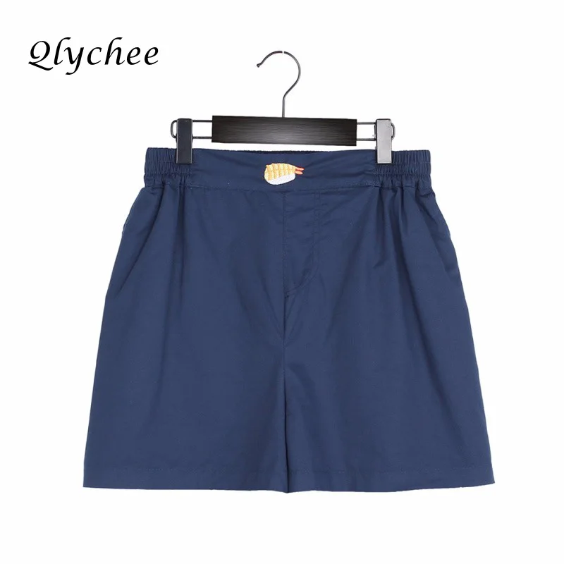 Qlychee мода осень модные простые Карамельный цвет суши Вышивка, Повседневное теплые Шорты для женщин Для женщин женские Шорты для женщин дно