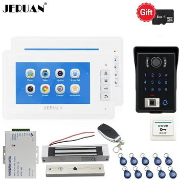 

JERUAN 7`` Video Door phone Voice/Video Recording Intercom system kit With Fingerprint RFID Access IR Camera Easy to install