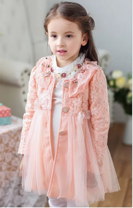 Детская одежда розовое пальто для девочек в весенний и осенний период и Новинка гипюр пальто плащ-пыльник