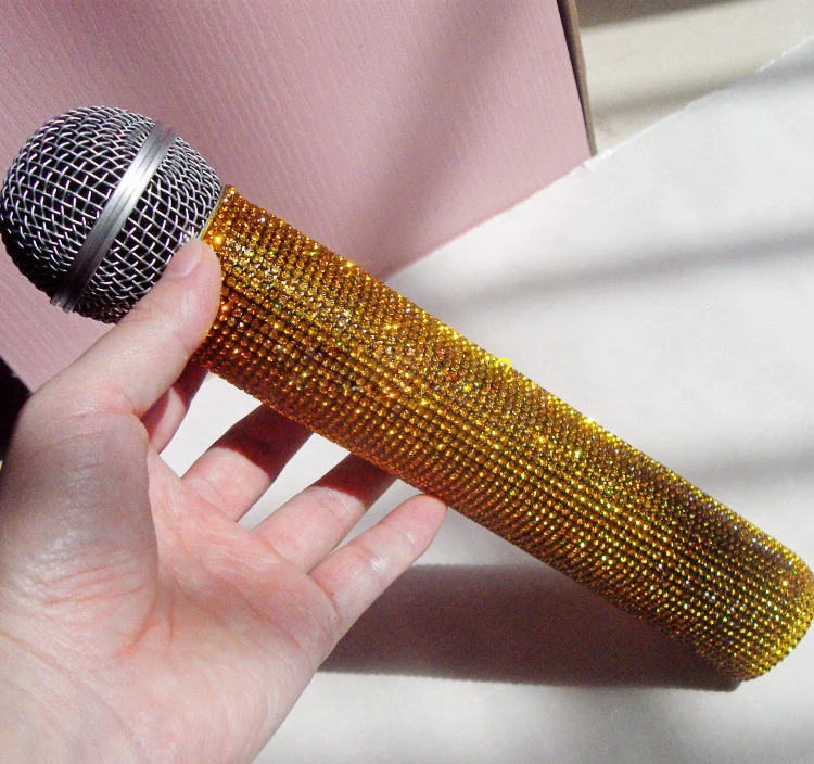 2 шт./лот, популярный чехол из кожи с кристаллами для беспроводного микрофона, ручной корпус, блестящий чехол