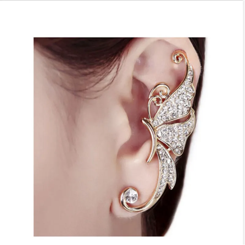 1 шт. Новое поступление модные золотые хрустальна Серьга для женщин левое ухо женские серьги-гвоздики модная Ювелирная клипса свадебные подарки