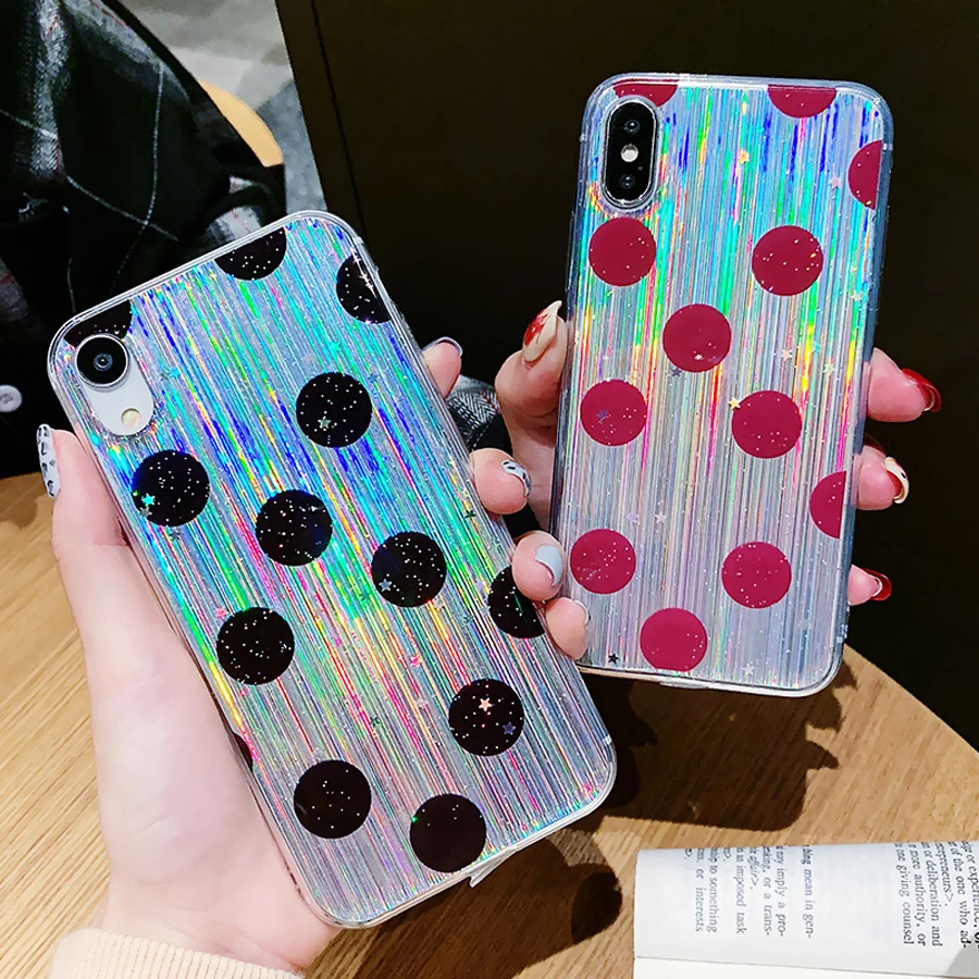 

For iphone XR XS MAX X case cover luxury glitter 3d laser wave point soft silicon phone bag case for iphone 8 7 plus 6 6s plus
