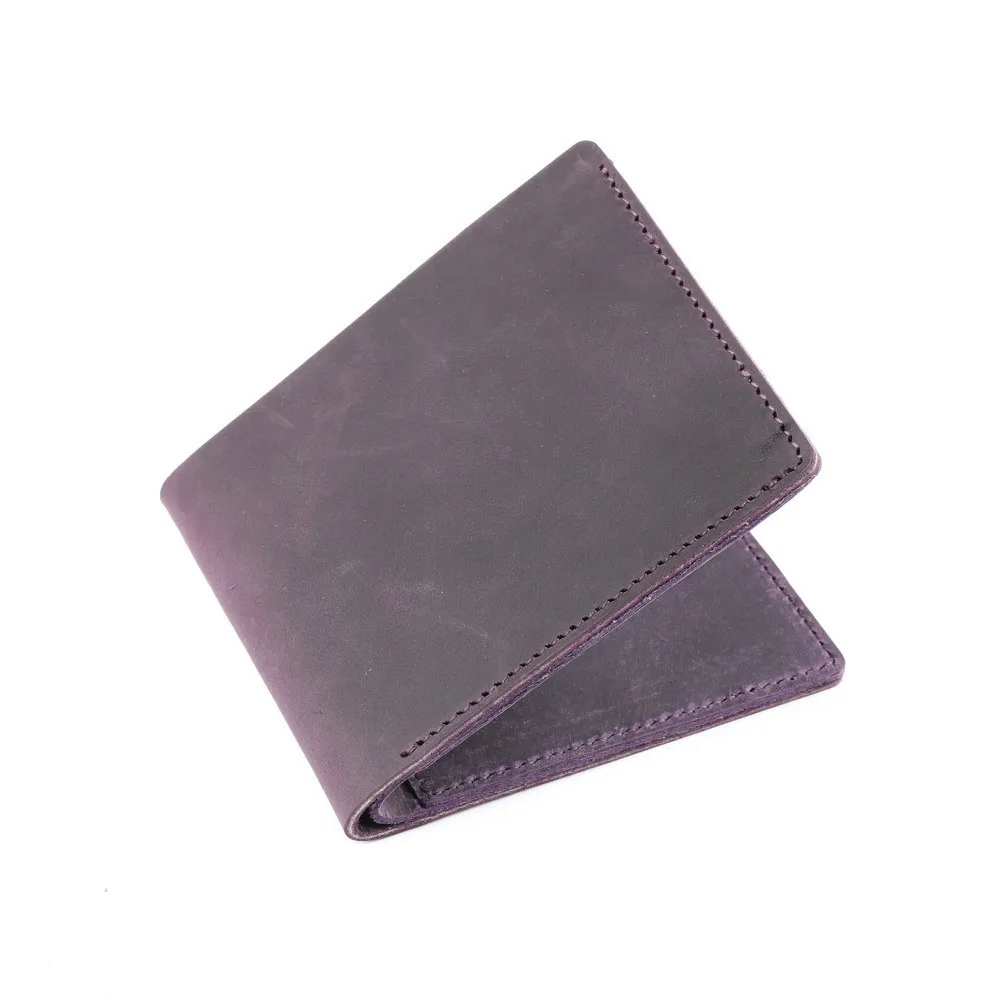 Purple 50 шт./лот 11,2x9 см мужские кошельки из натуральной кожи Crazy Horse кожаный двойной кошелек ретро клатч портмоне кошельки - Цвет: Purple