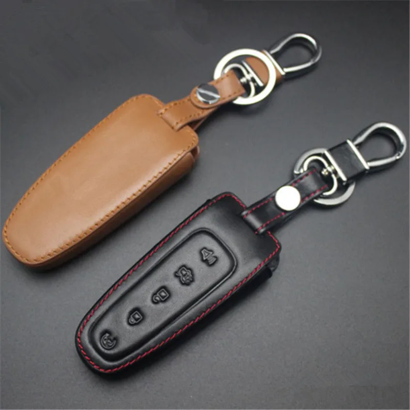 Car Genuine Leather Bag Remote Control Car Keychain Key Cover Case For