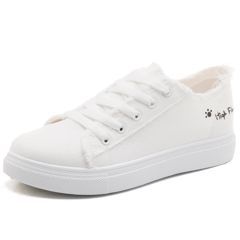 

Woman Vulcanized Shoes Women Sneakers 2019 Spring New Casual Shoes Women Lace-up Canvas Shoes Fashion Shallow Solid White Shoes