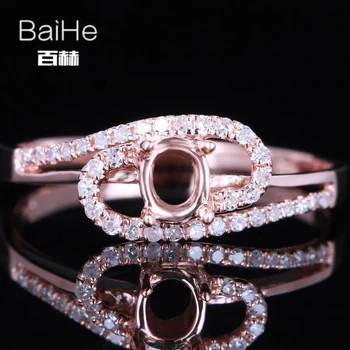 

BAIHE Solid 14K Rose Gold(AU585) Certified Oval cut Engagement Women Cute/Romantic Fine Jewelry Elegant unique Semi Mount Ring