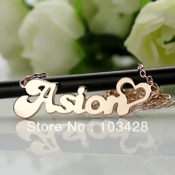 

AILIN Freeshipping-Personalized Name Necklace in Rose Gold Name Jewelry Heart Shape Included Cute Nameplate Pendant Love Jewelry
