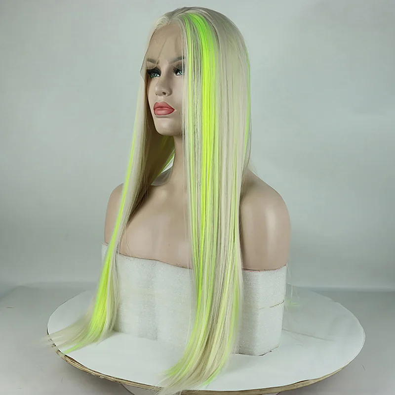 Фантастическая красота Топ Мода блонд подчеркивает желтый зеленый синтетический парик фронта шнурка смешанных цветов парик фронта шнурка для женщин