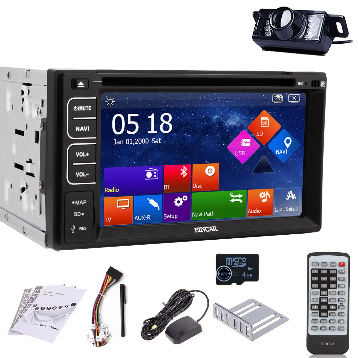 

2 Din Car Radio Stereo DVD Player Bluetooth GPS Hands-free Call HD screen 800*480 USB SD FM/AM 6.2" Capacitive Multi Touchscreen