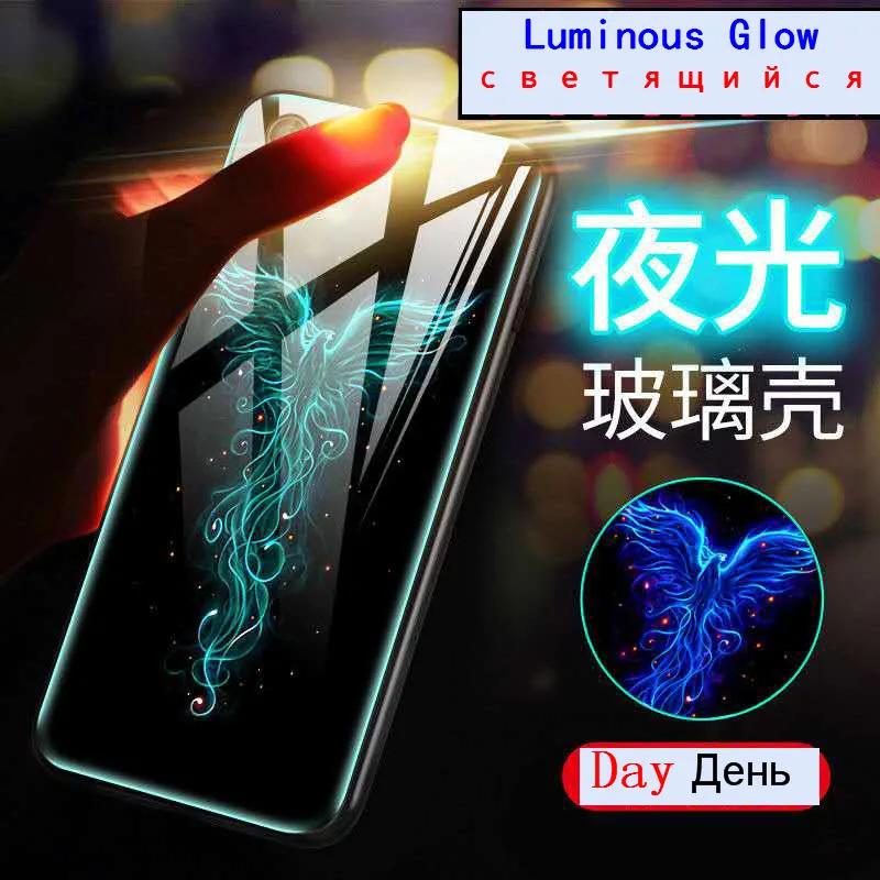 

Luminous Glow Case For Xiaomi Redmi Note 7 Case Tempered Glass Back Cover For Xiaomi Redmi Note 7 Cover Silicone Phone Bag Capa