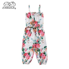 Emmaaby/Милая летняя безрукавная Одежда для новорожденных; Комбинезоны на лямках с цветочным рисунком для маленьких девочек; комбинезон; одежда