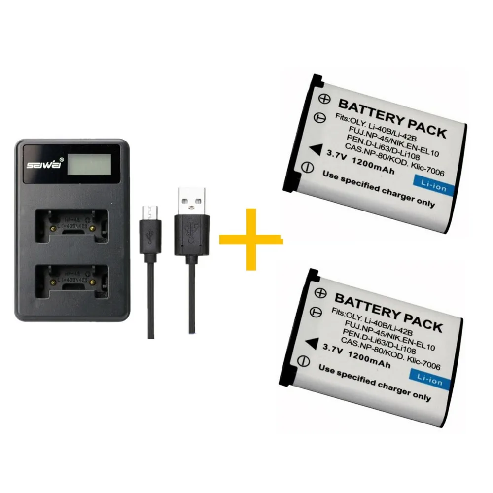 2pcs 1200mAh NP 45 Li 40B Li 42B battery with Dual Battery Charger for
