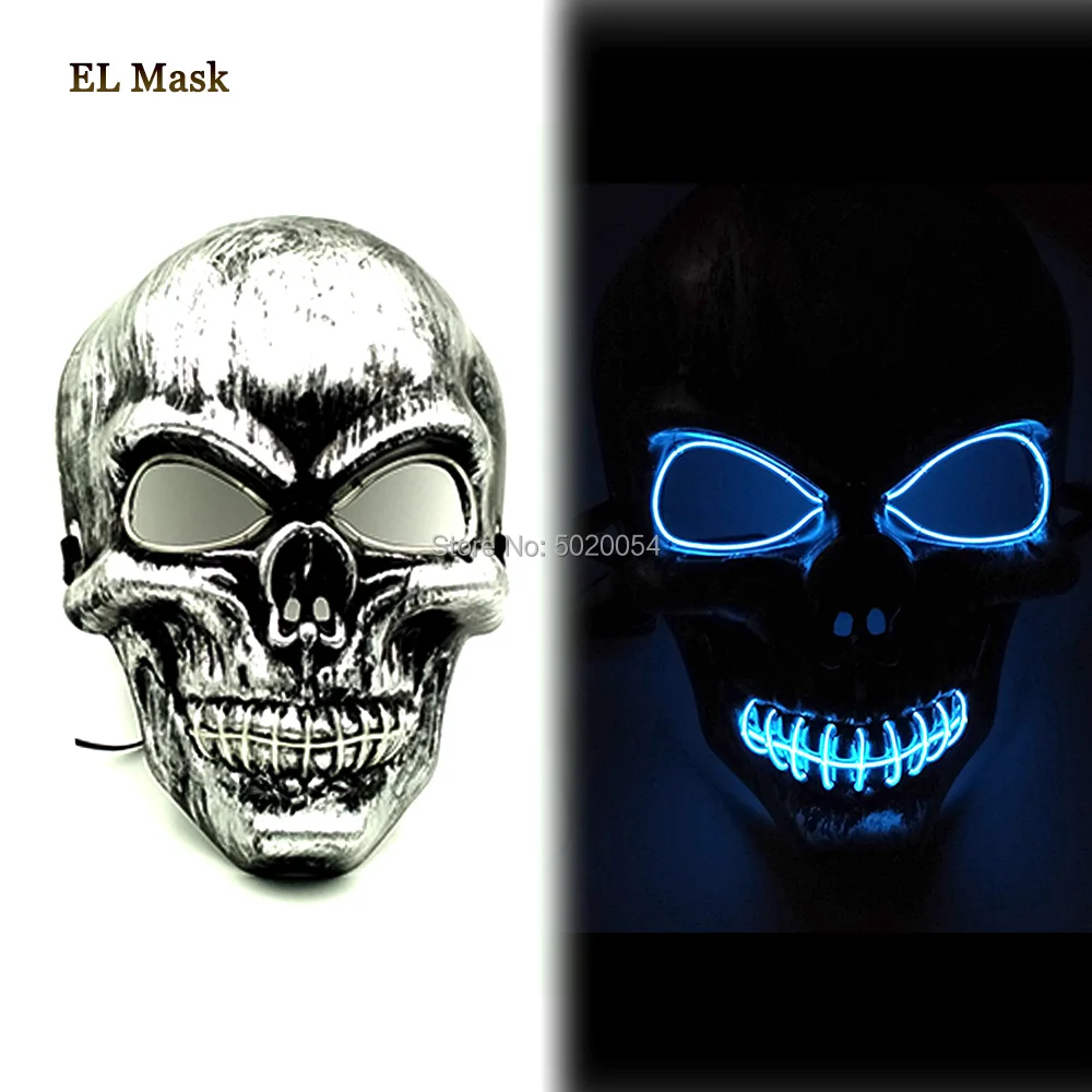

High Quality 10 Colors Available Ghost Skull LED Luminous Mask Party Neon Light Up EL Rave Mask For Halloween Christmas Parties