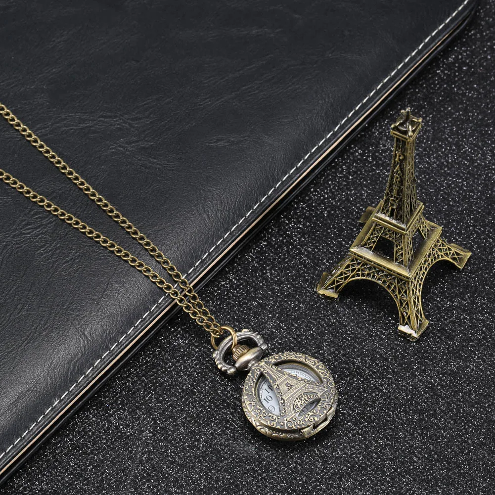 Модные Винтажные кварцевые карманные часы из сплава, ажурное ожерелье в виде свитера с Эйфелевой башней и подвеской, подарки LL@ 17