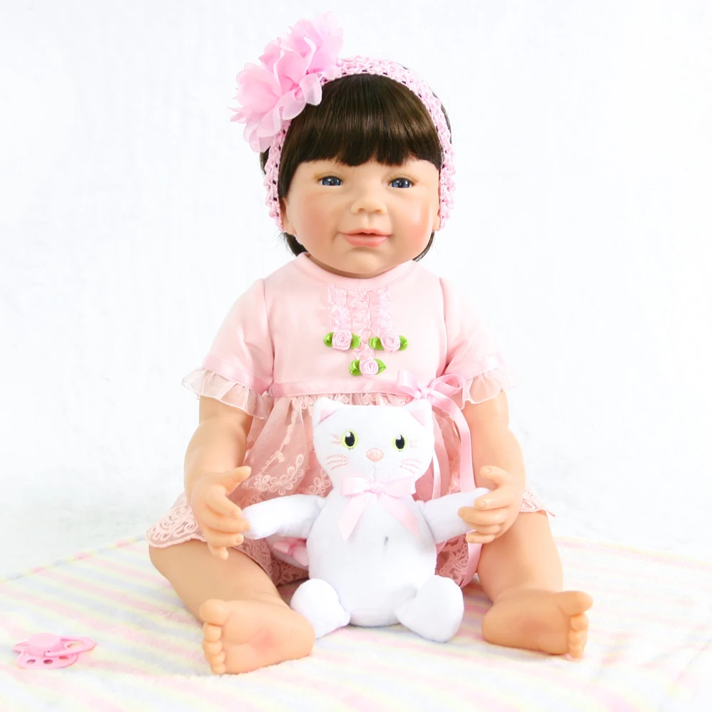 

23inch Full silicone reborn baby dolls Toy Baby-Reborn lifelike modeling vinyl newborn bathe princess toddler Brinquedos toy