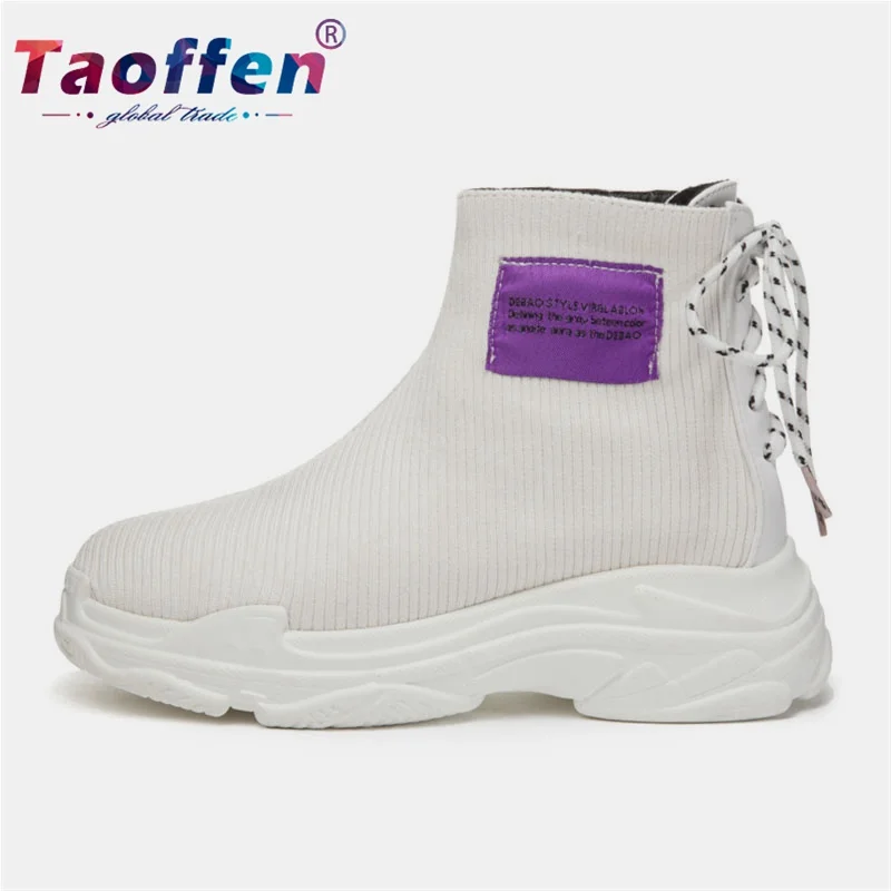 

Taoffen Walking Shoes Women Sneakers Knitting Lace Up Daily Sport Shoes Women Lightweight Girls Platform Shoes Size 29-46