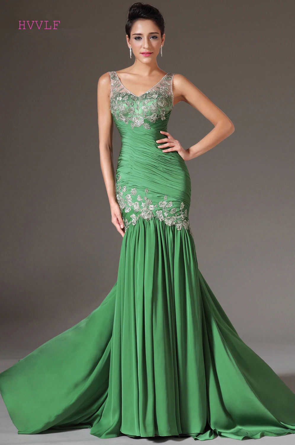 Freeshipping-V-Neck-Floor-Length-Long-Evening-Gowns-Evening-Dresses-with-Silver-Embroidery (2)