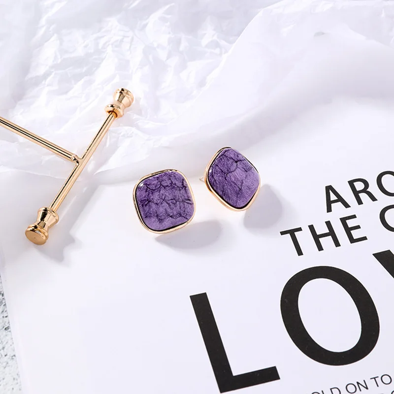 Retro Women Earrings Geometric Square Earring Stud Temperament Stone Texture Pendientes Korean Earings Fashion Jewelry Girls (2)