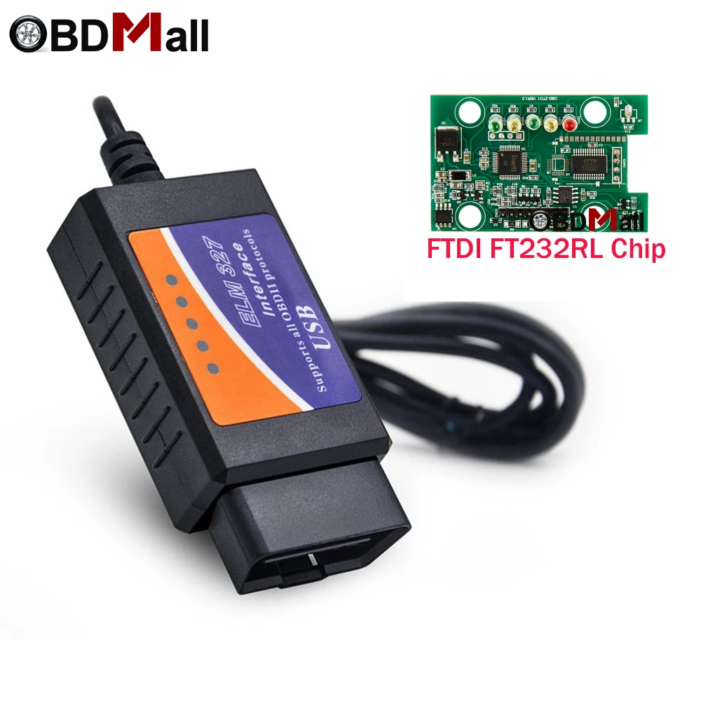 Чип FTDI FT232RL! Автомобильный сканер ELM327 USB V1.5 OBDII EOBD OBD2 для ПК система ELM 327 в 1 5