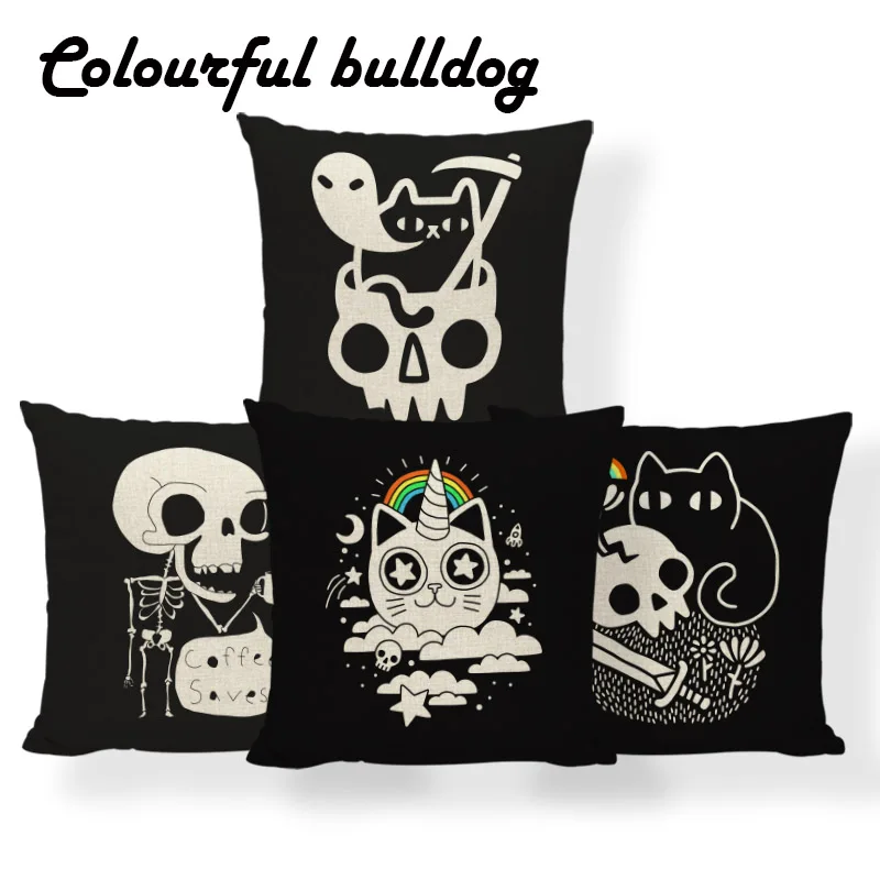 

Sugar Skull Coffee Cup Cushion Cover Halloween Trick Treat Pillowcase Nautical Car Decorations Throw Cushion Covers Square Linen