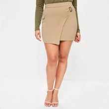 HAODUOYI Женская одежда размера плюс модный светильник юбка цвета хаки с асимметричными карманами юбки большого размера