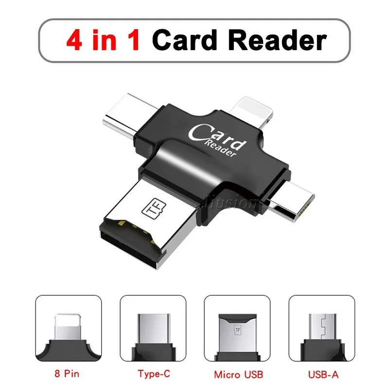 4 в 1 кардридер для Lightning/Micro USB/Type C/USB2.0 Micro SD/TF ридер iPhone Android OTG аксессуары
