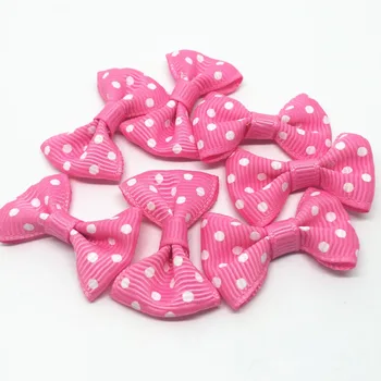 

100pcs/lot Handmade Mini Bows Dark Pink White Dots Grosgrain Ribbon Bow Embellishments DIY Hair Accessories