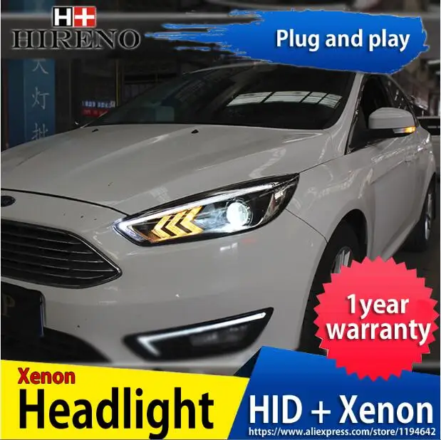 Hireno фары для- Ford Focus фар автомобиля сборки светодиодный DRL ангел объектив двойной луч ксеноновые 2 шт - Цвет: Headlights