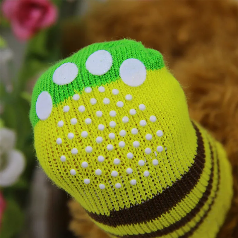 Puppy Dogs Pet Anti Slip Skid Bottom Sock 4PcsSet Small Medium Pets Booties Print Knits Socks for Dogs Pet Decorations 40JA4 (4)