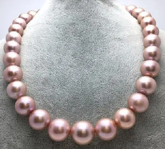 

huge 18" 10-11mm natural freshwater pink purple round pearl necklace 925silver