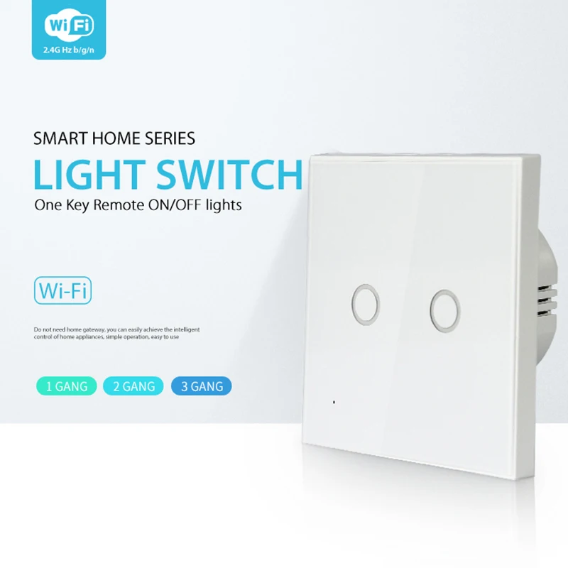 

NEO Coolcam Wifi 2Gang Wall Light Switch Glass Panel Touch LED Lights Switch for Smart Home Support Google Home Alexa and IFTTT