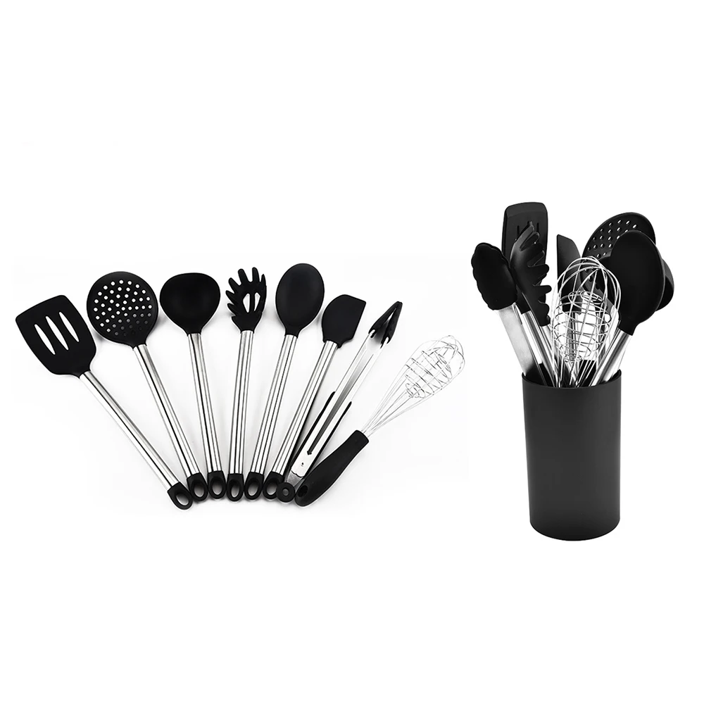 

Black Silicone Kitchenware Set For Cooking Non Sticker Baking Tools Heat Resistance Kitchen Cooking Utensil Tools