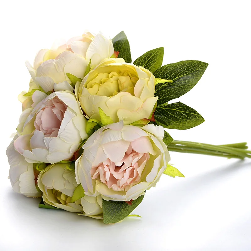 Flone 7 Head Artificial Silk Peony Flowers Bouquet Fake Flowers 28cm Wedding Bride Pink Purple Hand Flowers Home Art Decoration  (8)